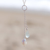 Aqua Blue Sea Glass + Baroque Pearl Necklace