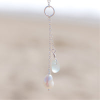 Aqua Blue Sea Glass + Baroque Pearl Necklace