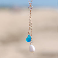 Turquoise Blue Sea Glass + Baroque Pearl Necklace