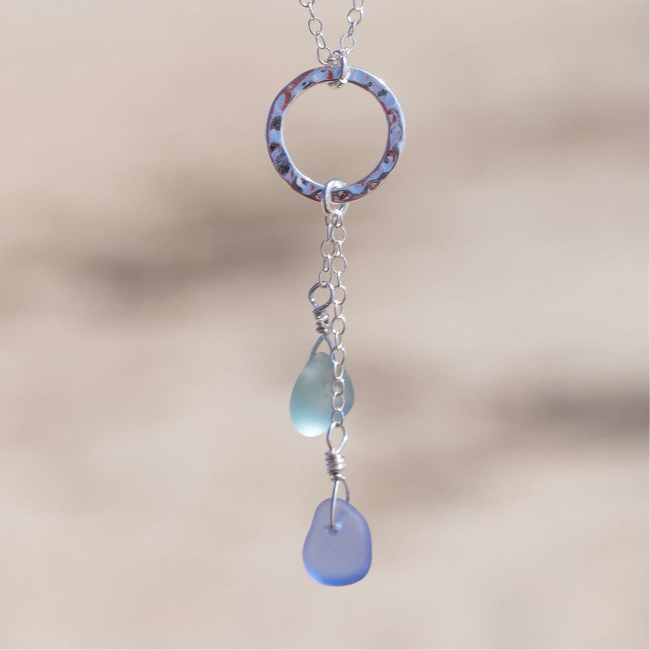 2 Charm Multicolor Sea Glass Circle Necklace