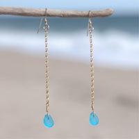 Turquoise Blue Sea Glass Drop Earrings