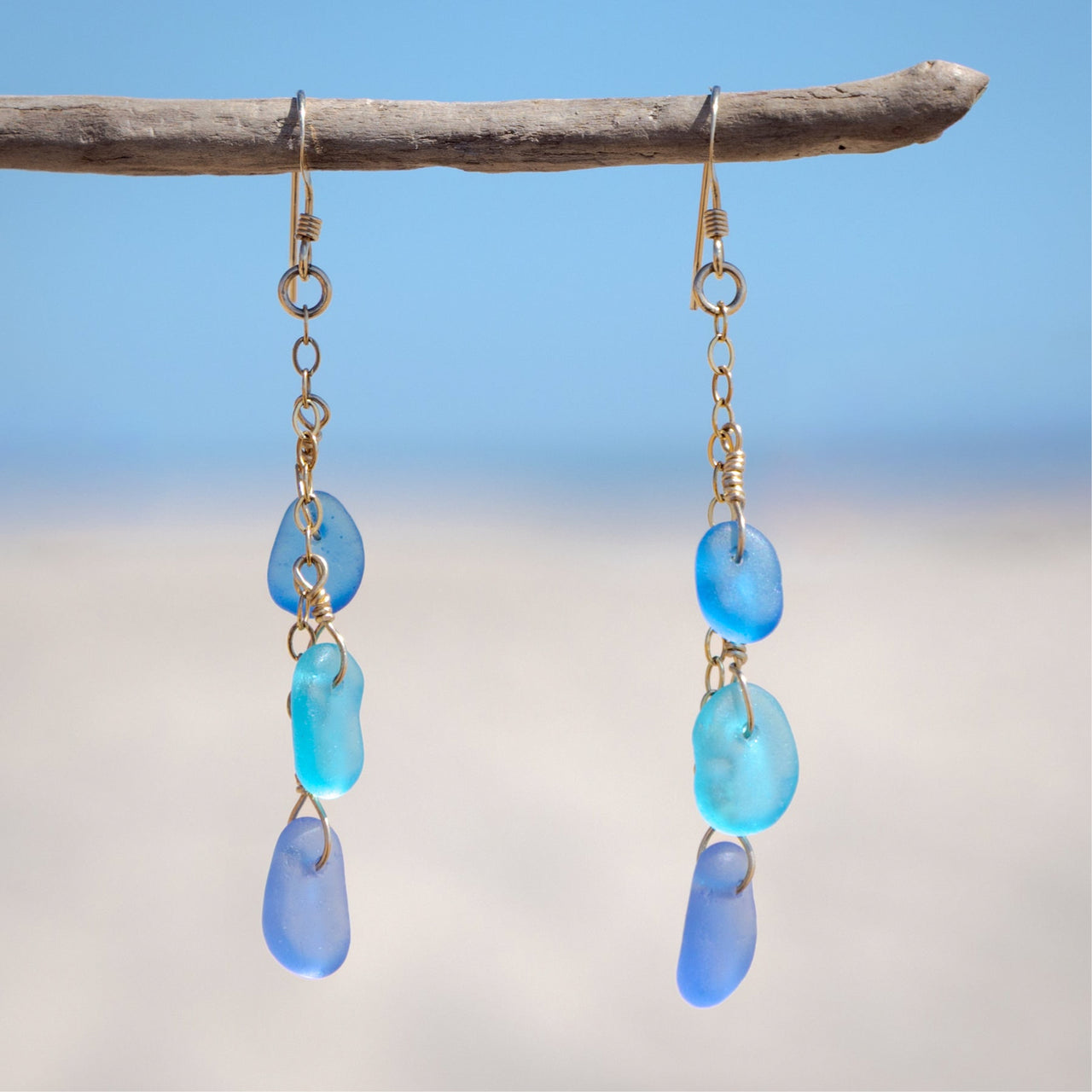 Multicolor Sea Glass 3 Charm Earrings