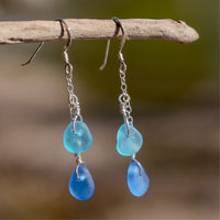 Blue Sea Glass Two Tone Earrings