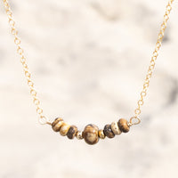 Natural Brown Jasper Gemstone Beaded Necklace: 14k Gold Filled Adjustable Chain