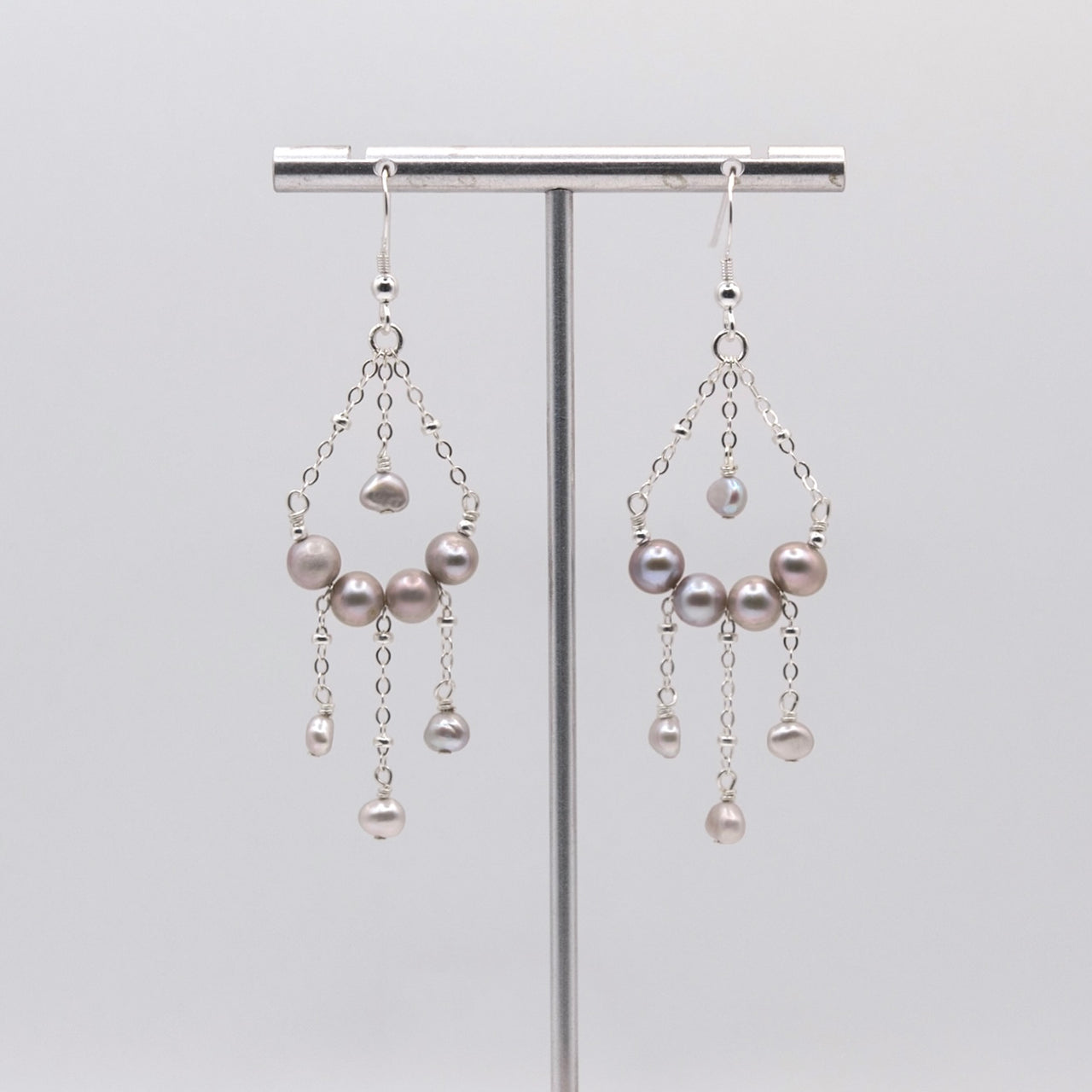 Sterling Silver or 14k Gold Filled Pearl Chandelier Boho Style Earrings