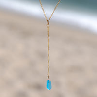 Dainty Turquoise Blue Lariat Style Sea Glass Necklace
