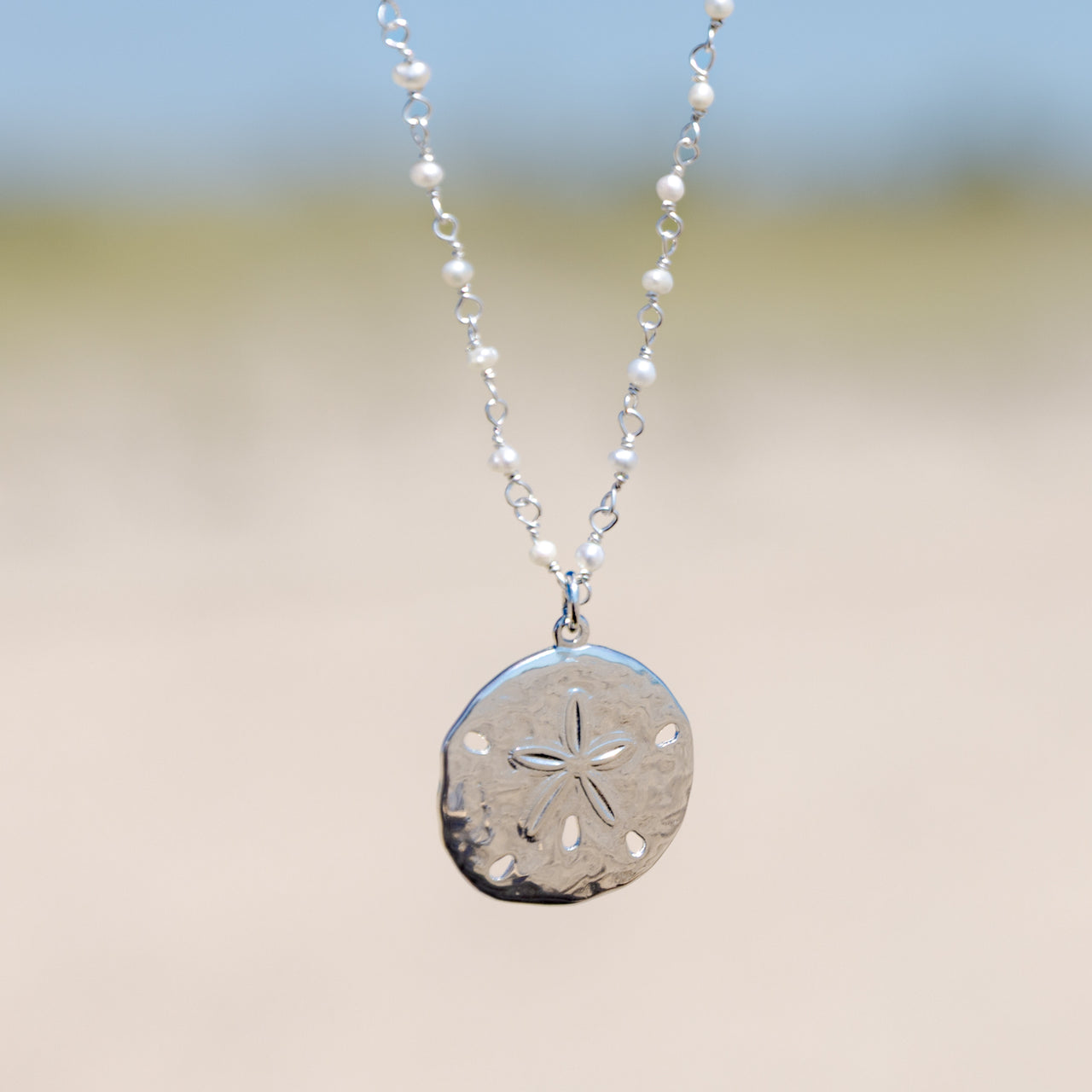 Sterling Silver Sand Dollar Rosary Bead Necklace