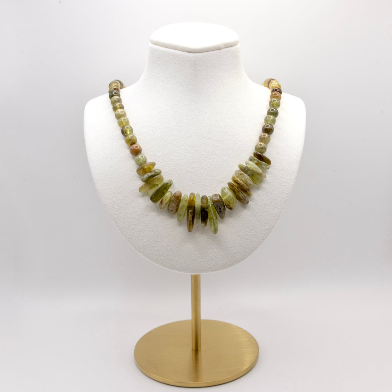 Green Garnet Beaded Necklace: 14k Gold Filled, Lobster Claw Clasp, Adjustable Chain