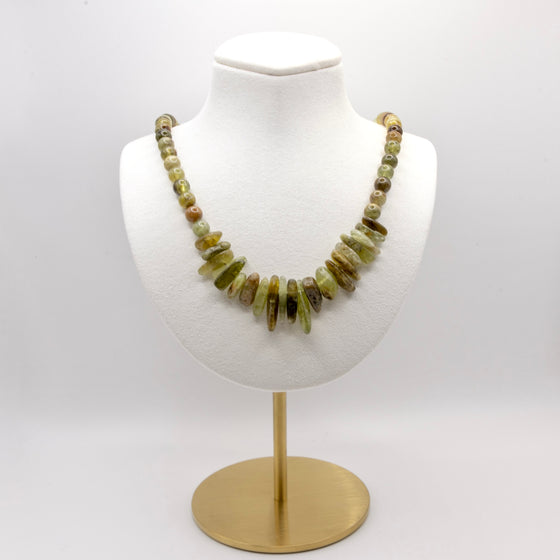 Green Garnet Beaded Necklace: 14k Gold Filled, Lobster Claw Clasp, Adjustable Chain