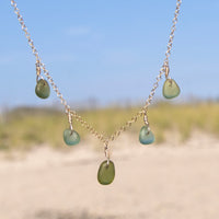 5 Charm Multi Color Green Sea Glass Necklace