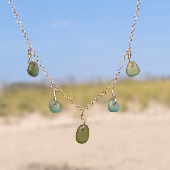 5 Charm Multi Color Green Sea Glass Necklace