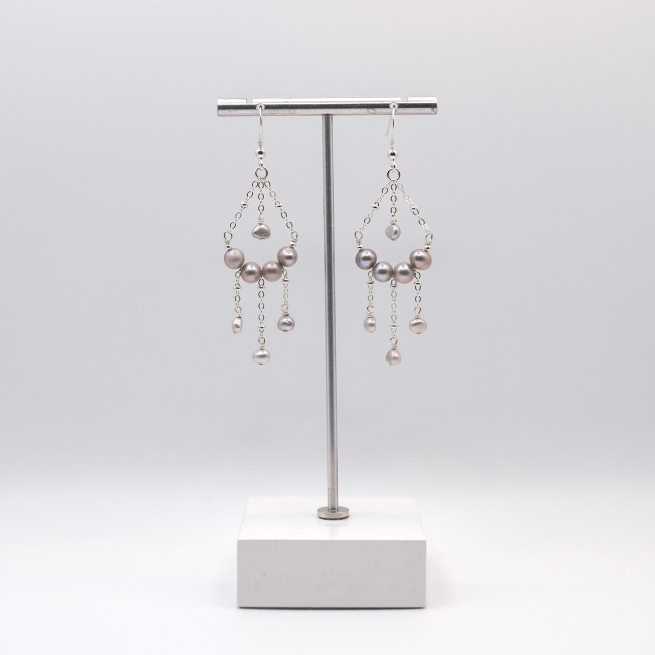Sterling Silver or 14k Gold Filled Pearl Chandelier Boho Style Earrings