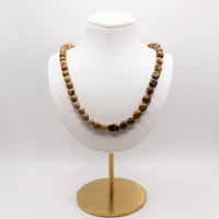 Tigers Eye and Brown Picture Jasper Necklace: Multicolor Beads, Gold Filled, Earth Tones