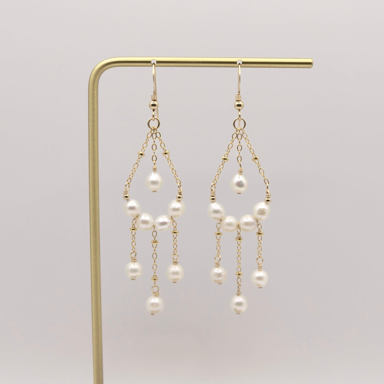 14k Gold Filled or Sterling Silver Pearl Chandelier Boho Style Earrings