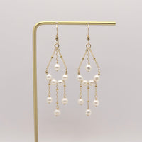 14k Gold Filled or Sterling Silver Pearl Chandelier Boho Style Earrings