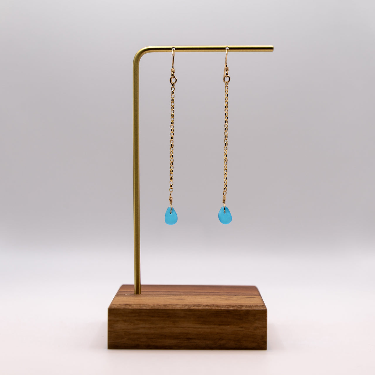 Turquoise Blue Sea Glass Drop Earrings