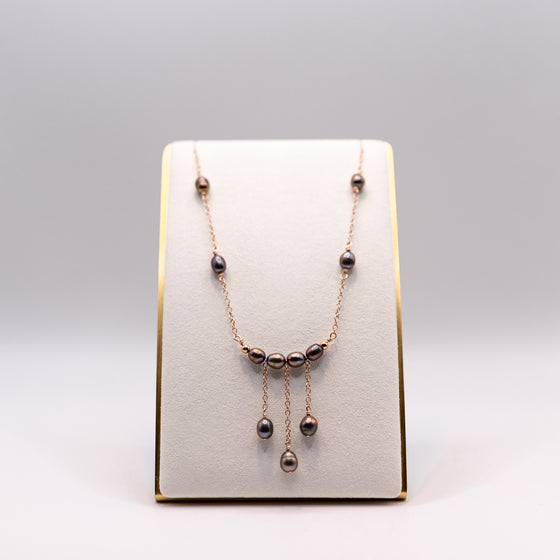 14k Rose Gold Filled Bronze Pearl Boho Statement Necklace