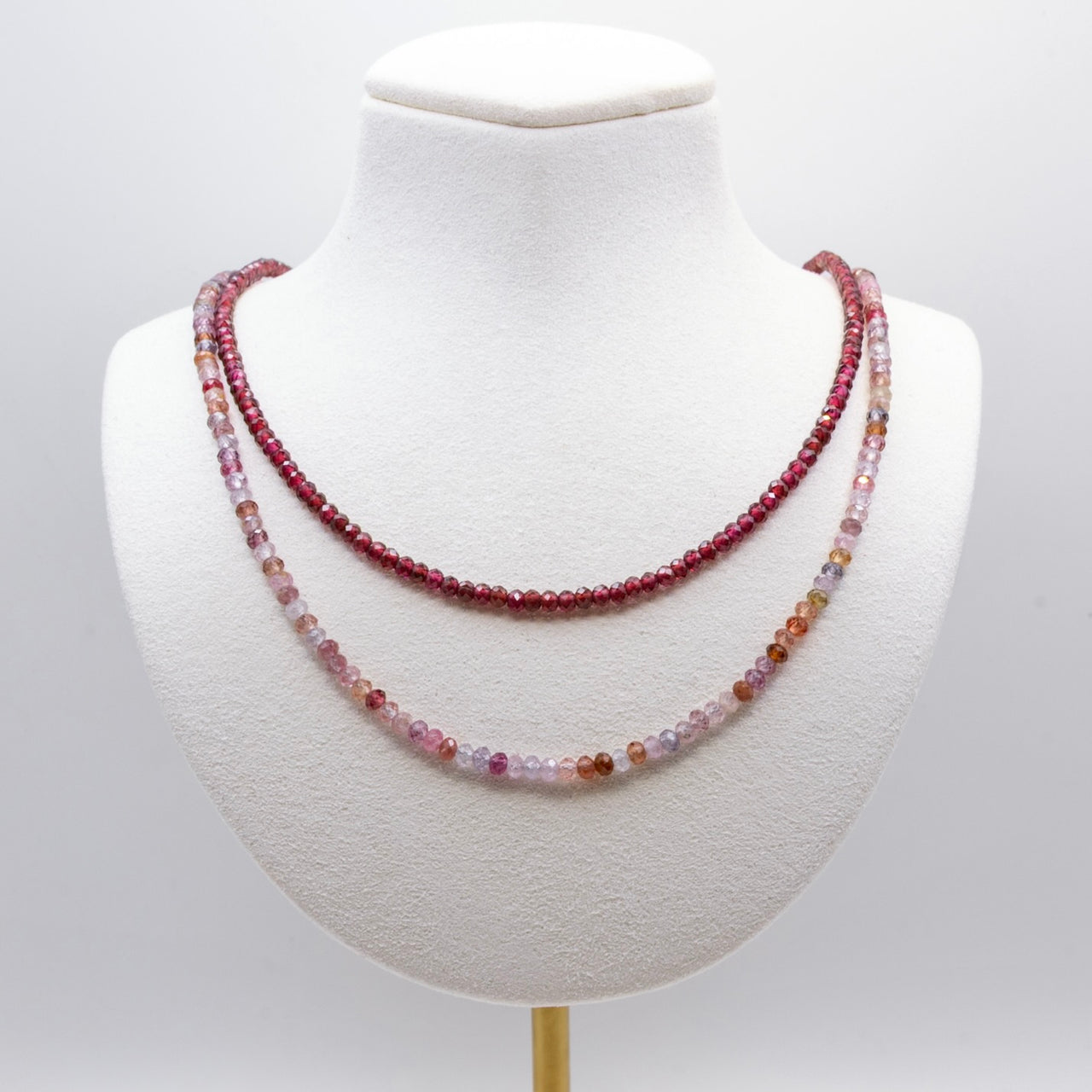 Pink Multicolor Spinel and Garnet Beaded Necklace Set: Grade A Beads, Sterling Silver or 14k Gold Filled