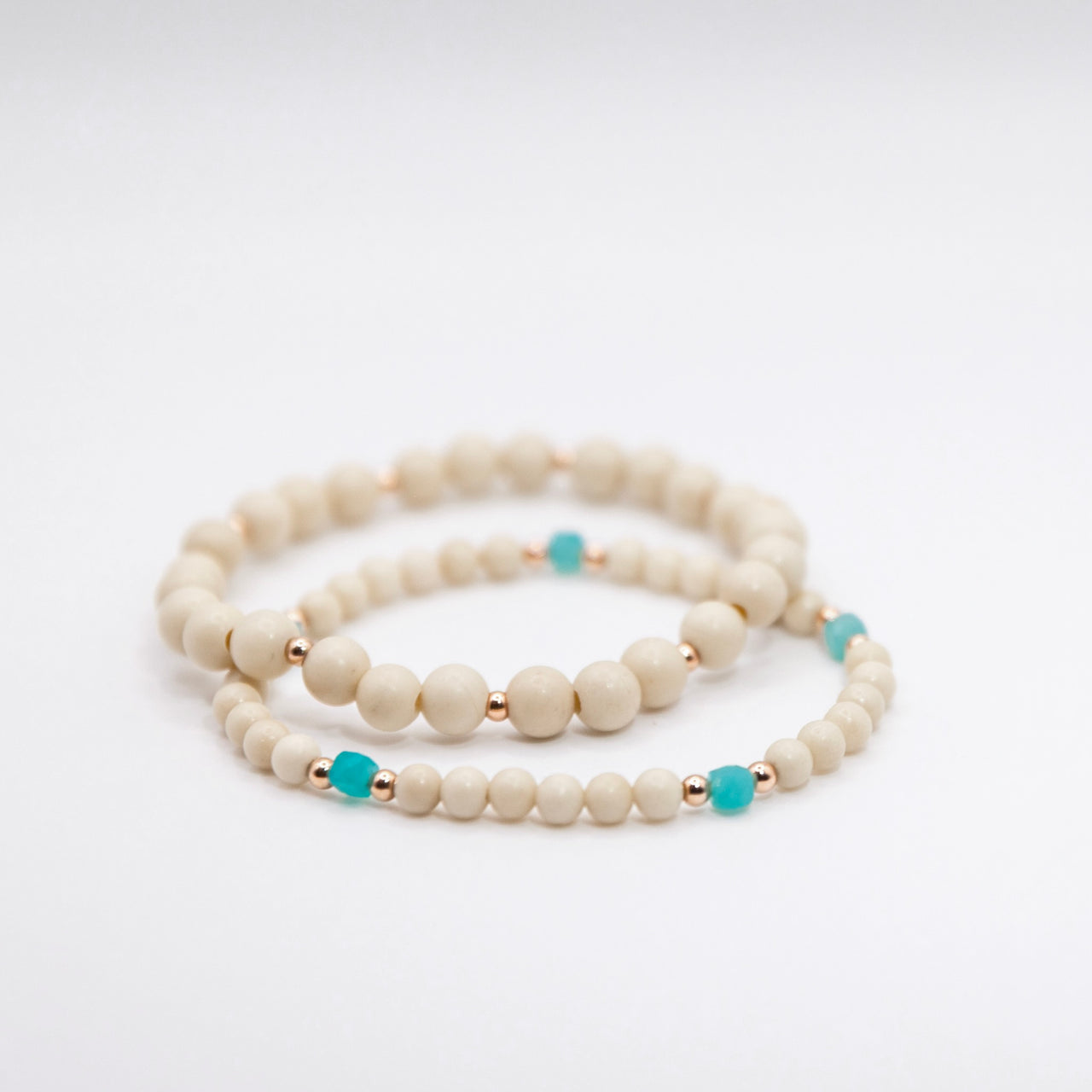 Rose Gold Filled Fossil Jasper and Amazonite Boho Bracelet Set