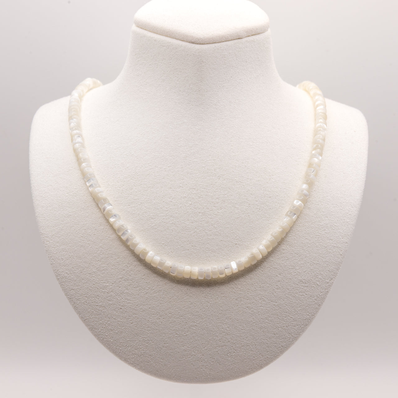 Heishi Mother of Pearl Necklace: Sterling Silver, Adjustable, Lobster Clasp
