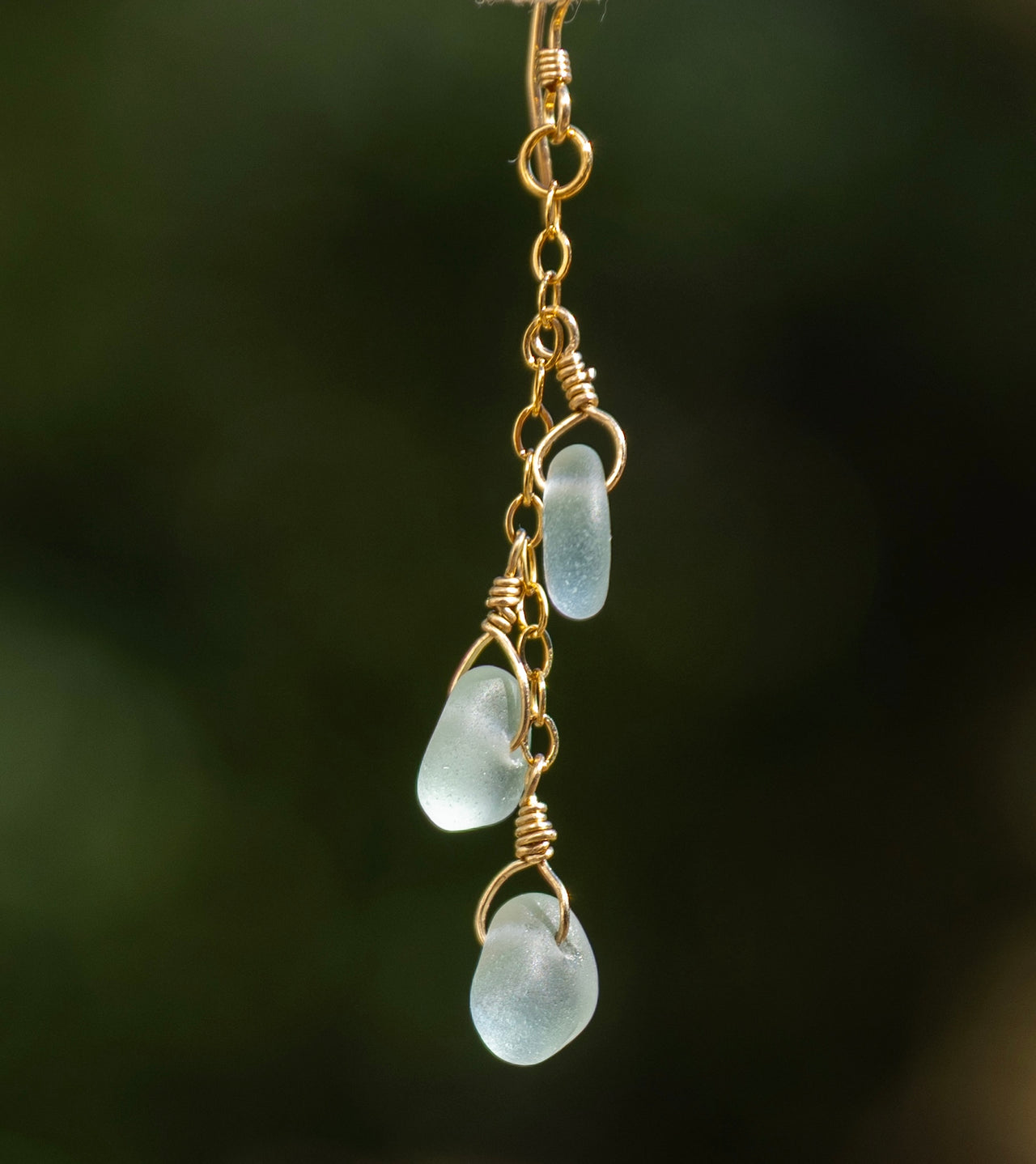 Aqua Blue Sea Glass 3 Charm Earrings