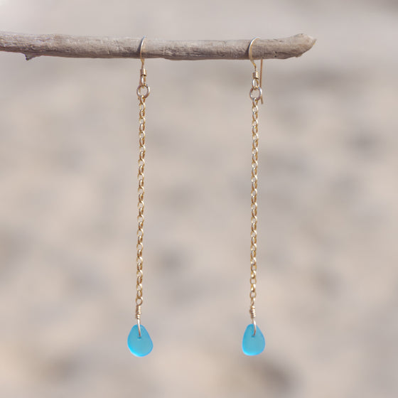 Turquoise Blue Sea Glass Drop Earrings