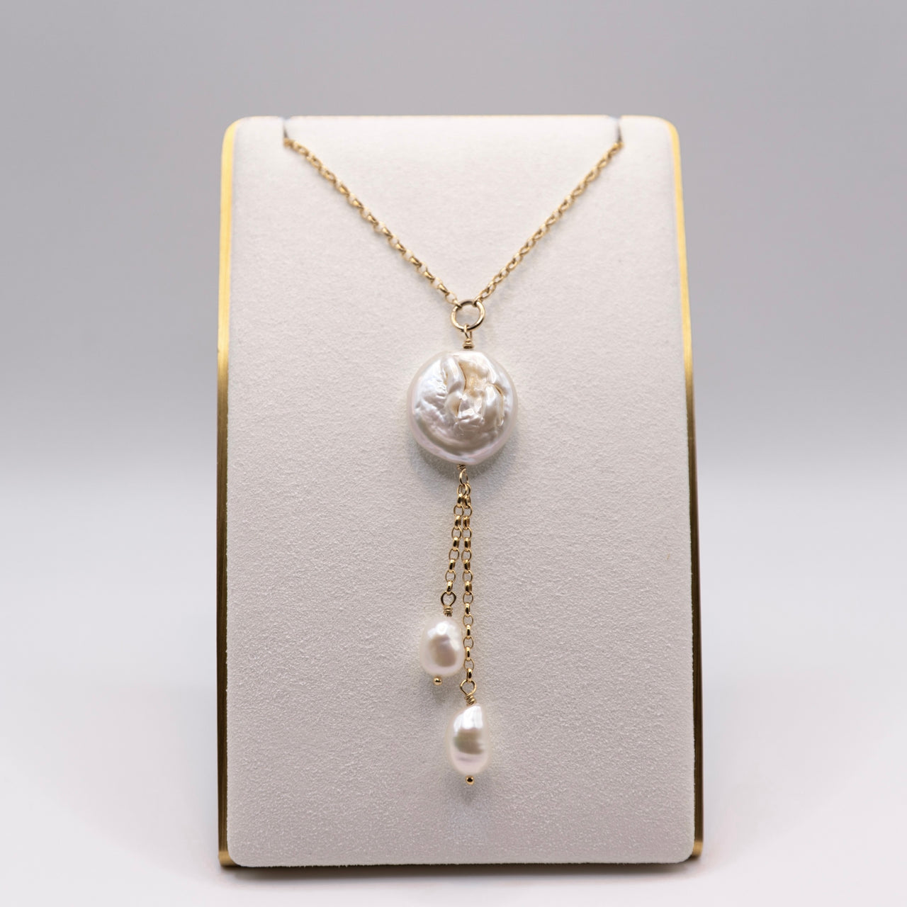 Creamy White Baroque and Coin Pearl Lariat Necklace