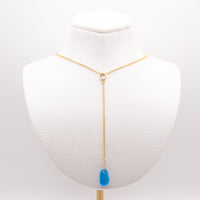 Dainty Turquoise Blue Lariat Style Sea Glass Necklace