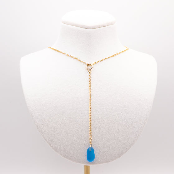Dainty Turquoise Blue Lariat Style Sea Glass Necklace