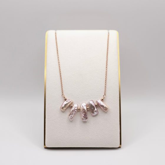 Rose Color Biwa Pearl Statement Necklace