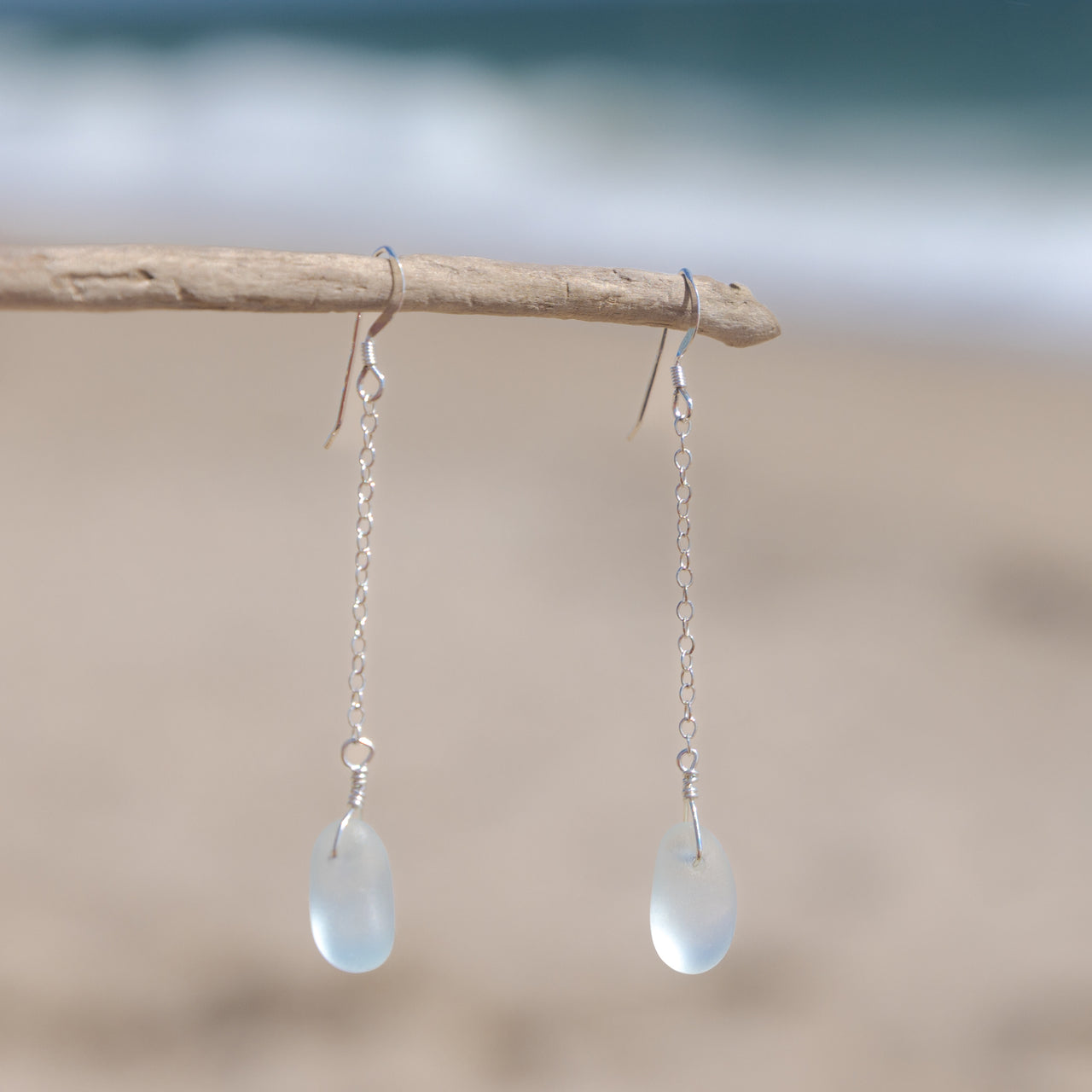 Dainty Aqua Sea Glass Drop Earrings