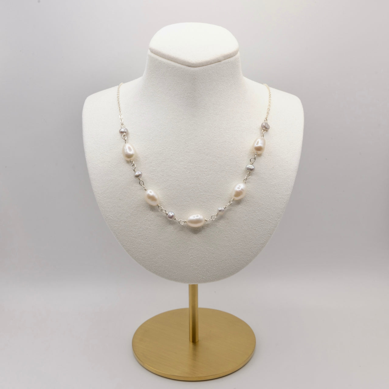 Sterling Silver and Creamy White Baroque Pearl Layering Necklace