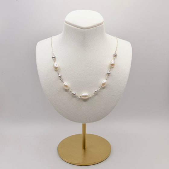 Sterling Silver and Creamy White Baroque Pearl Layering Necklace