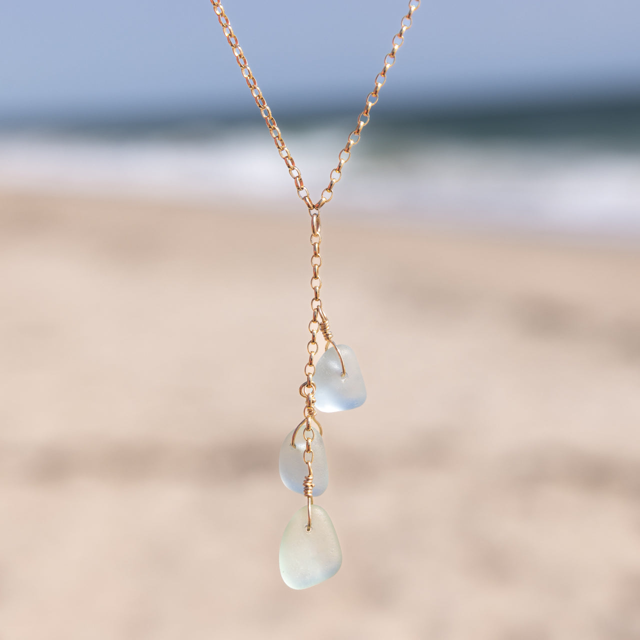 Aqua Blue Sea Glass Necklace