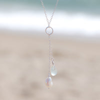 Aqua Blue Sea Glass + Baroque Pearl Necklace