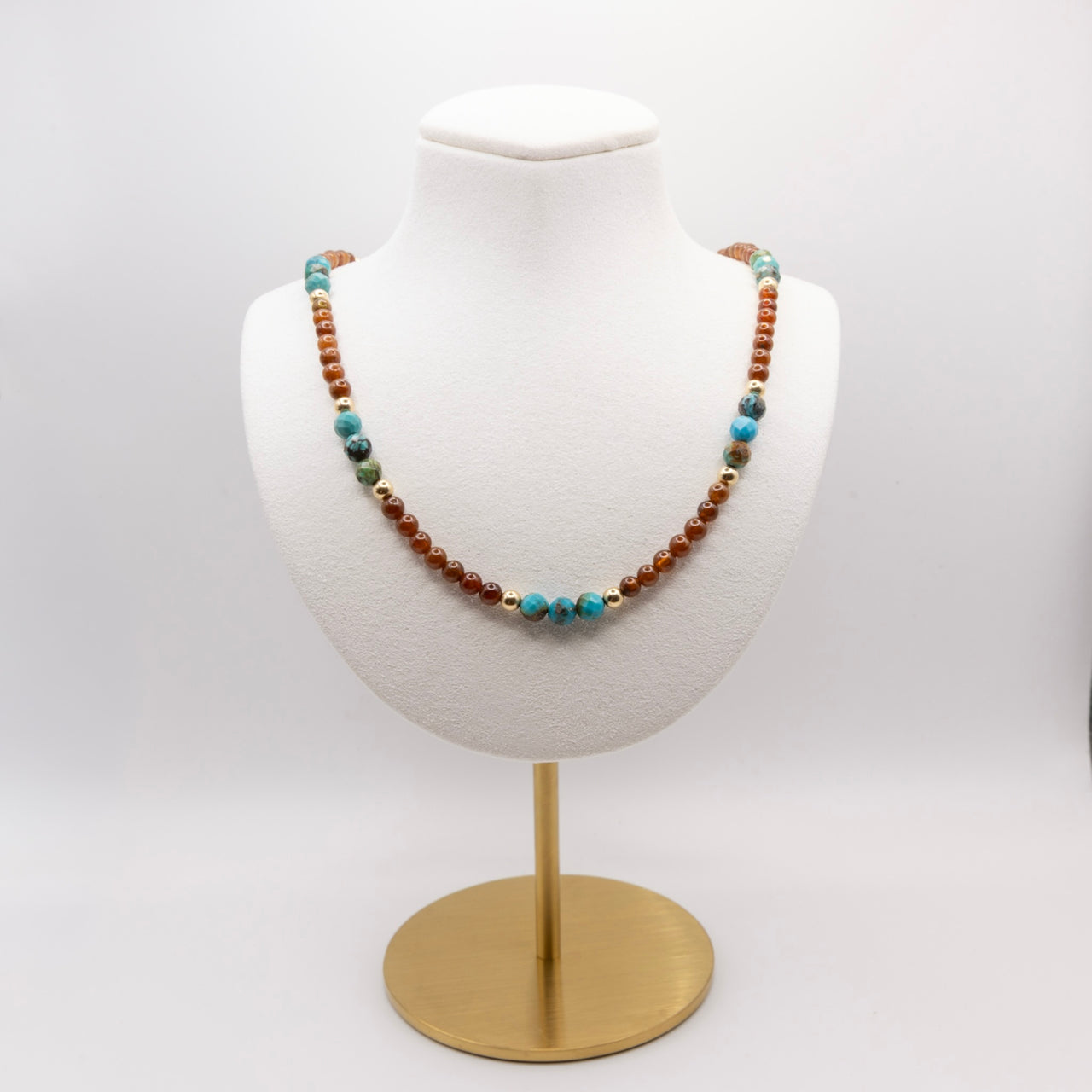 Beaded Turquoise and Hessonite Garnet Necklace: Choice of 14k Gold Filled, 14k Rose Gold Filled or Sterling Silver