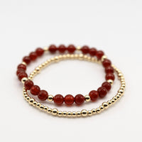 14k Gold Filled Carnelian Bracelet Set: Stacking Beaded Bracelets