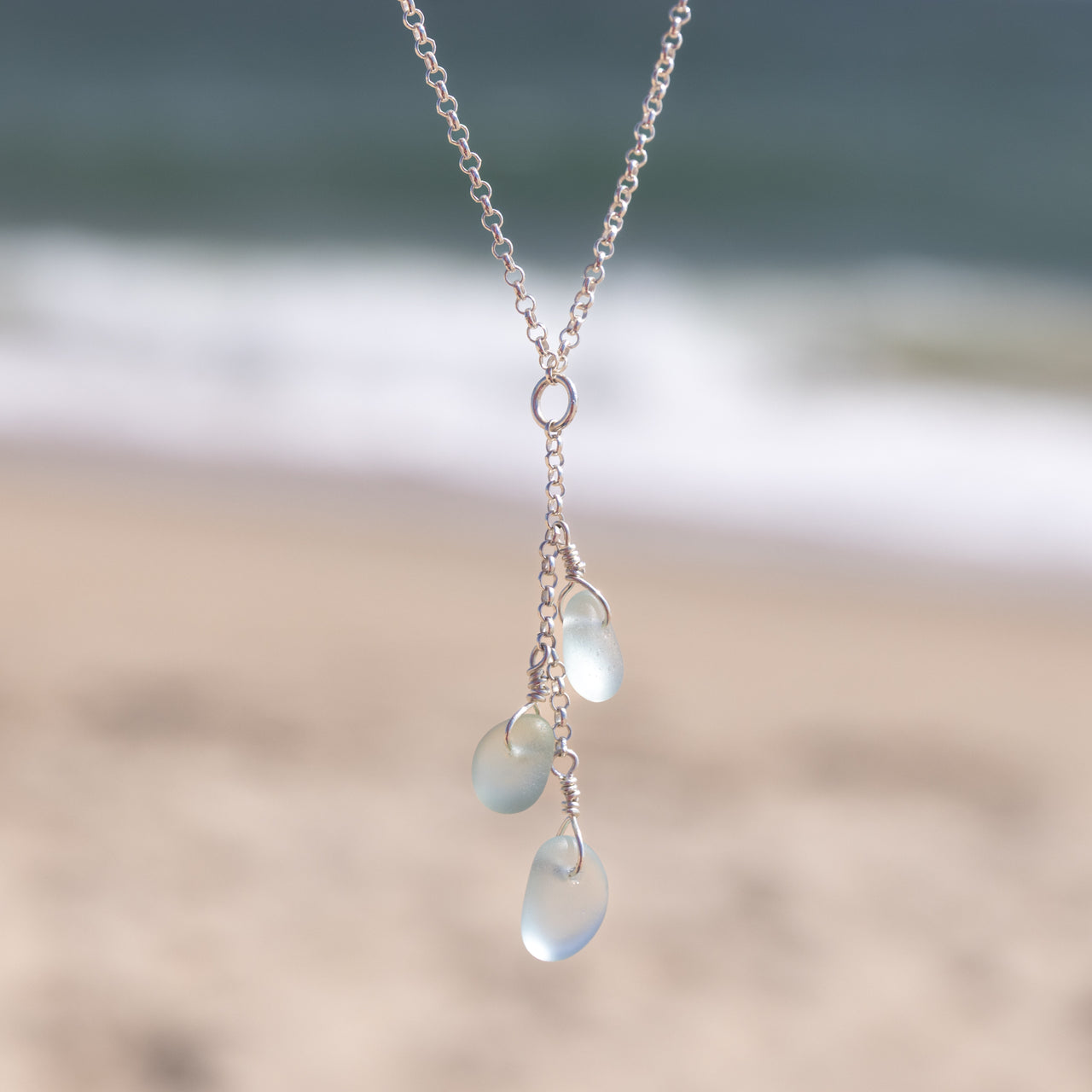 Aqua Blue Sea Glass Necklace