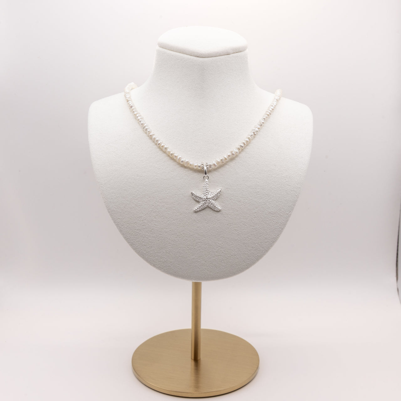 Starfish Pearl Necklace: Freshwater Seed Pearls, Sterling Silver Starfish, Lobster Clasp, Adjustable