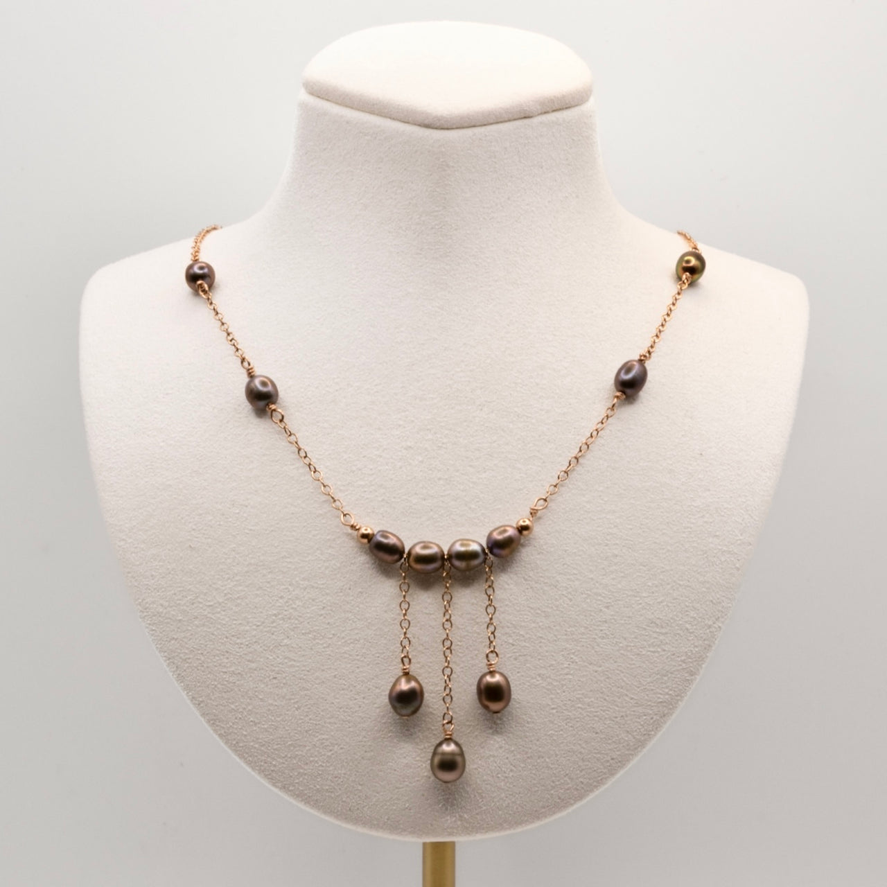 14k Rose Gold Filled Bronze Pearl Boho Statement Necklace