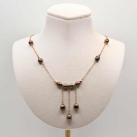 14k Rose Gold Filled Bronze Pearl Boho Statement Necklace