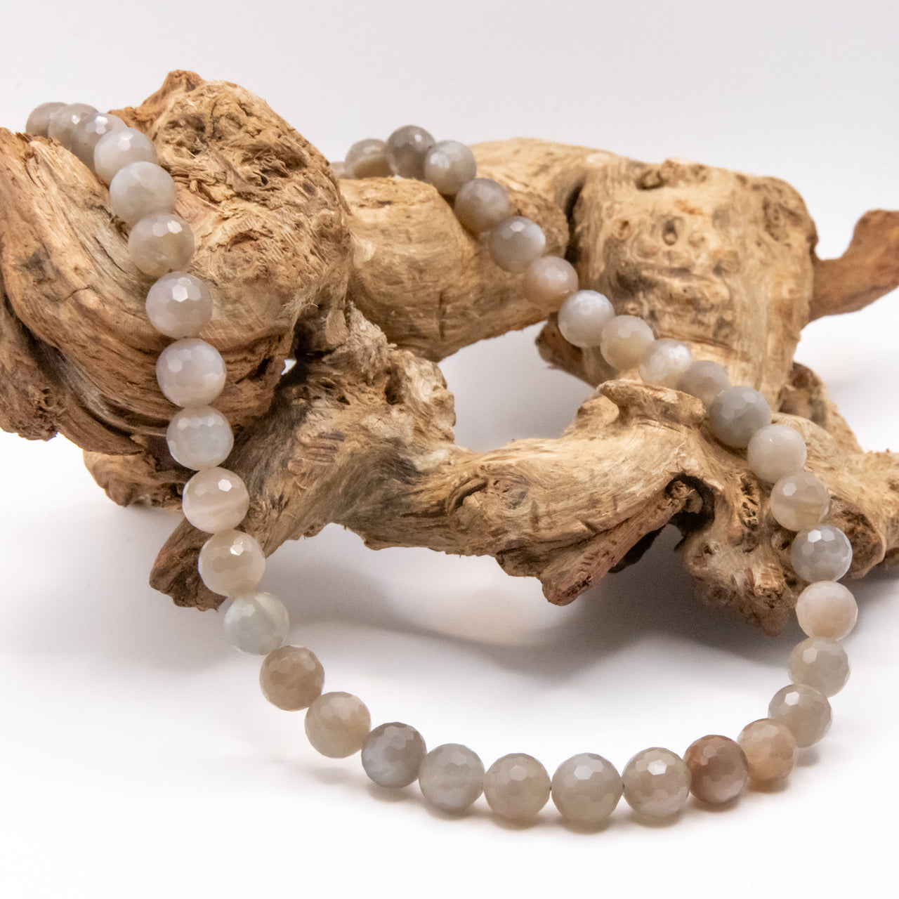 Grey Moonstone Beaded Necklace Set: Sterling Silver, Faceted Gemstone