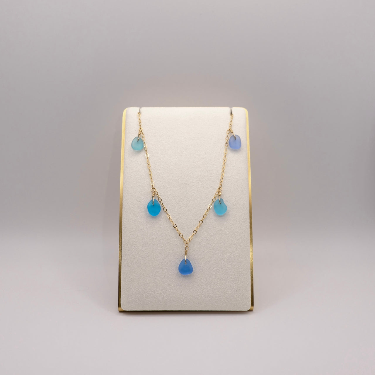 5 Charm Multicolor Turquoise Blue, Teal Blue and Blue Purple Sea Glass Necklace