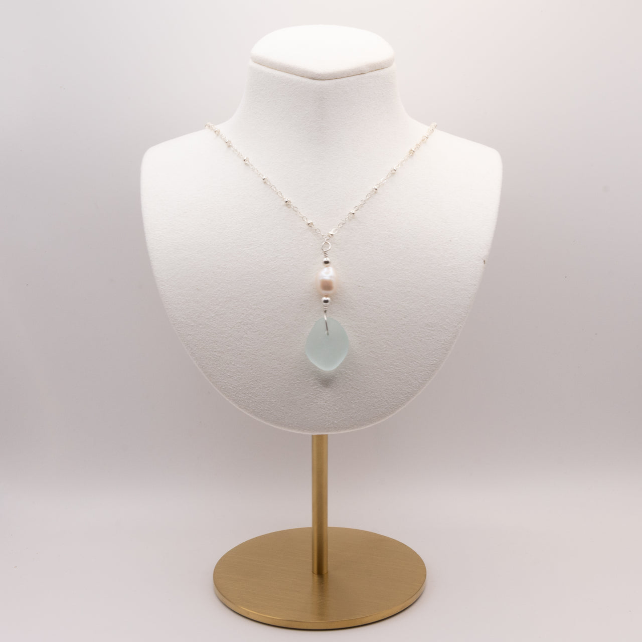 Aqua Blue Sea Glass + Baroque Pearl Necklace