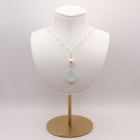 Aqua Blue Sea Glass + Baroque Pearl Necklace