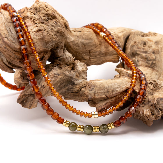 Beaded Garnet Necklace Set: Multicolor Garnet Beads, Gold Filled, January Birthstone