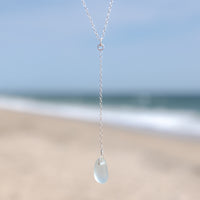 Dainty Aqua Blue Lariat Style Sea Glass Necklace