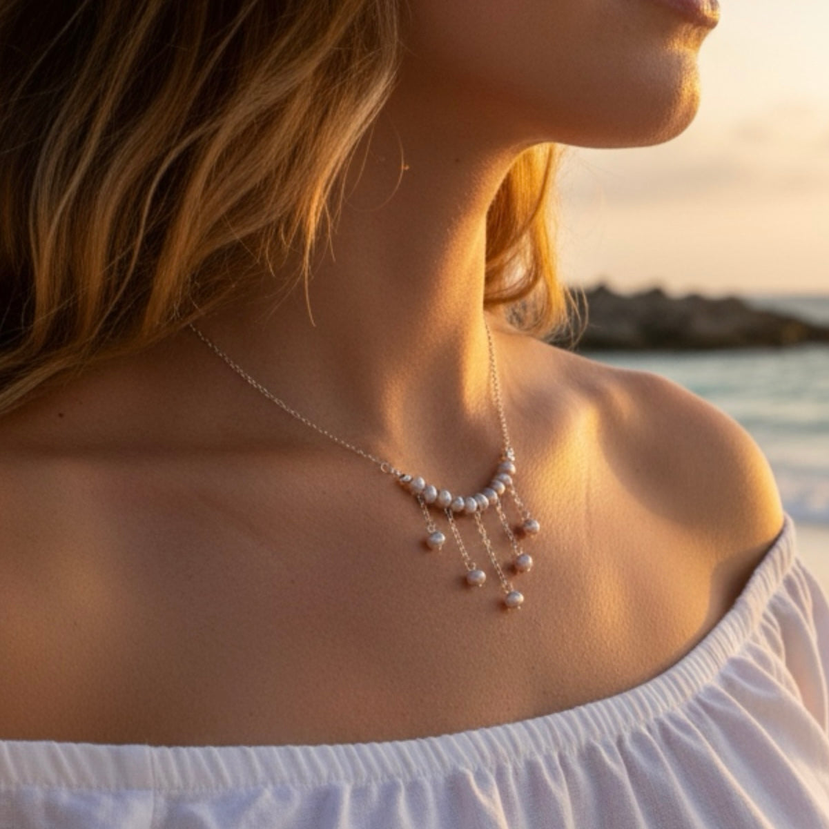 Silver Baroque Pearl Boho Statement Necklace