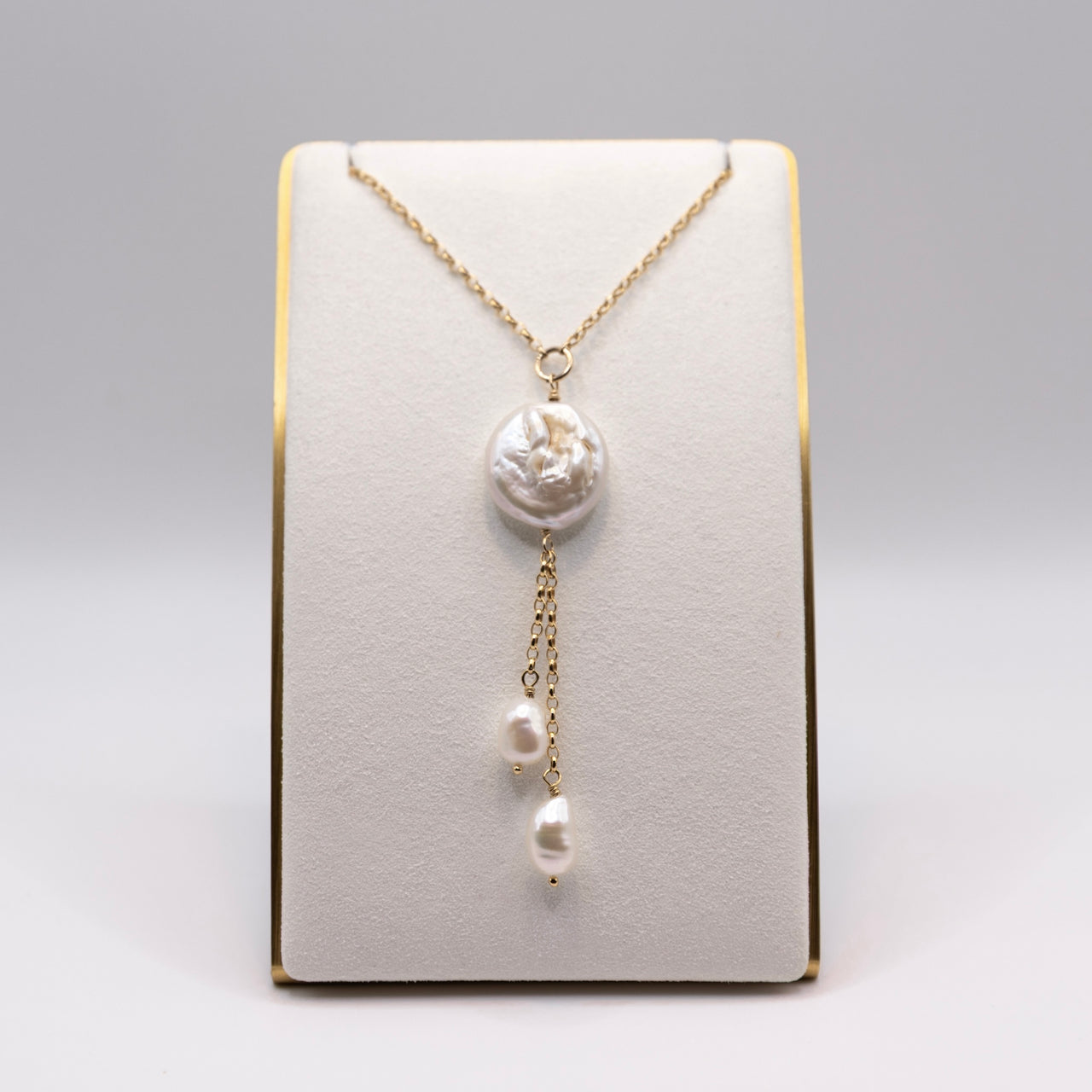 Creamy White Baroque and Coin Pearl Lariat Necklace