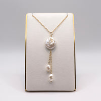 Creamy White Baroque and Coin Pearl Lariat Necklace